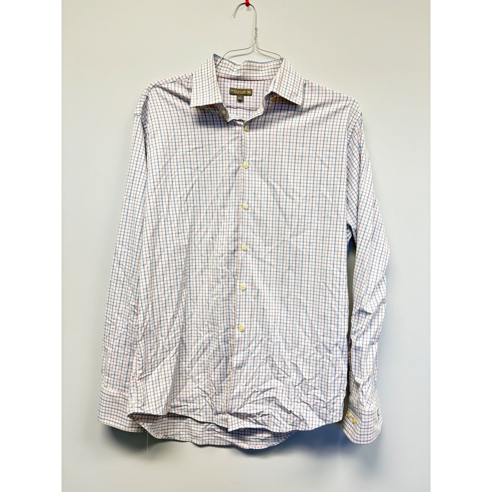 Peter Millar Summer Comfort Mens Large Blue Red Tattersall Shirt MS17EW13BL